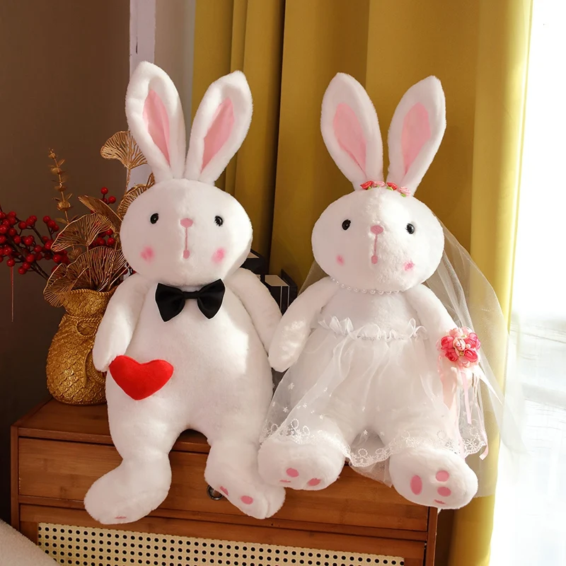 

50-70cm Lovely Couple Wedding Dress Rabbit Plush Toys Cute Bunny Stuffed Dolls Soft High Quality Toys for Wedding Party Decor