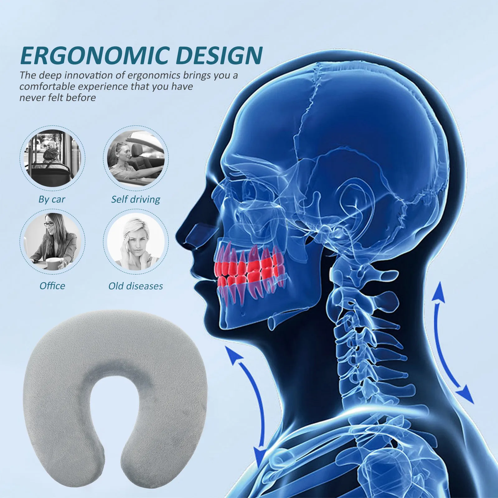 

Travel Pillow for Airplane Memory Foam U-shaped Neck Cushion Pillows Light Grey