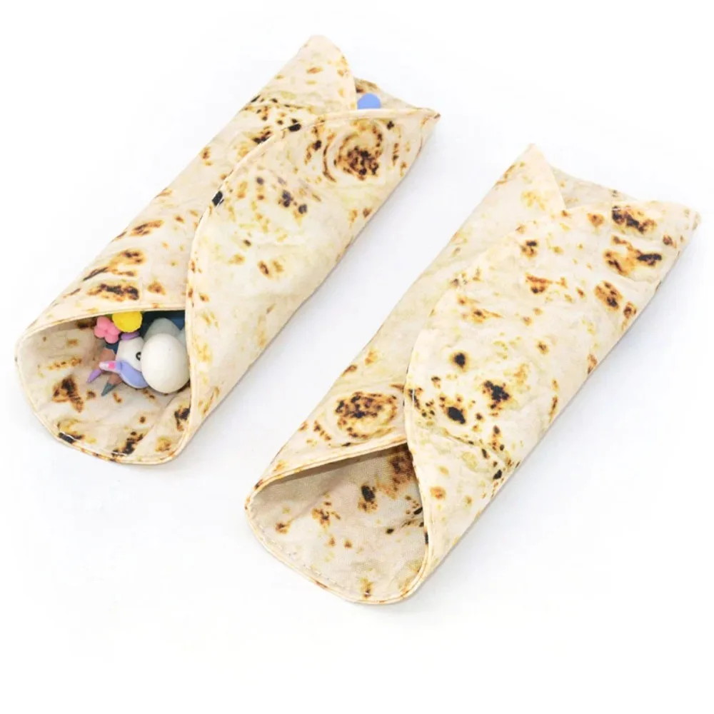 Fun Rolled Pancake Burrito Design Pencil Bag, 8‑Pcs Stationery Set 5 Markers+2 Gel Pens, Cute Desk Storage Pouch for Kids School