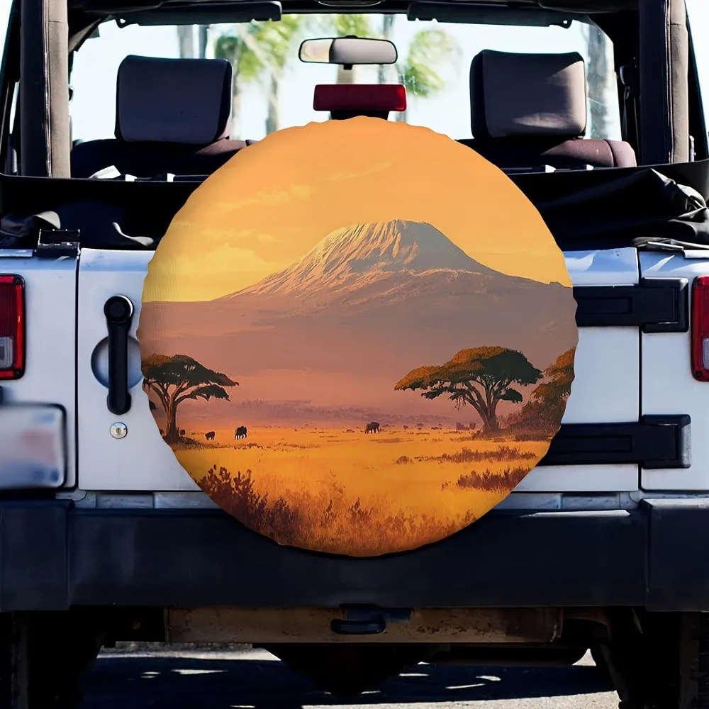 

Kilimanjaro Savannah Tire Cover Durable Polyester Waterproof Car Decor For SUV Truck