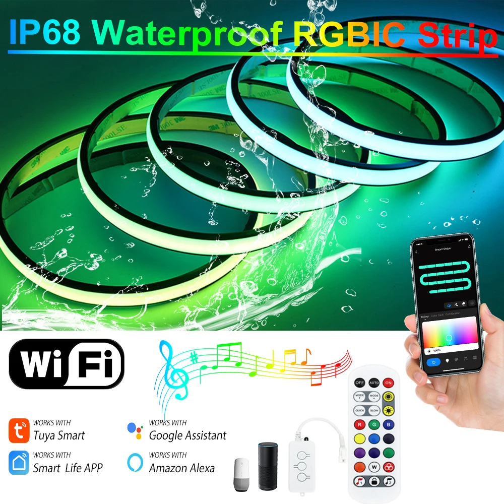 

IP68 Водонепроницаемая адресная светодиодная лента RGB WS2811 Неоновая светодиодная лента COB Dream Color Светодиодное освещение для наружного сада и кухни