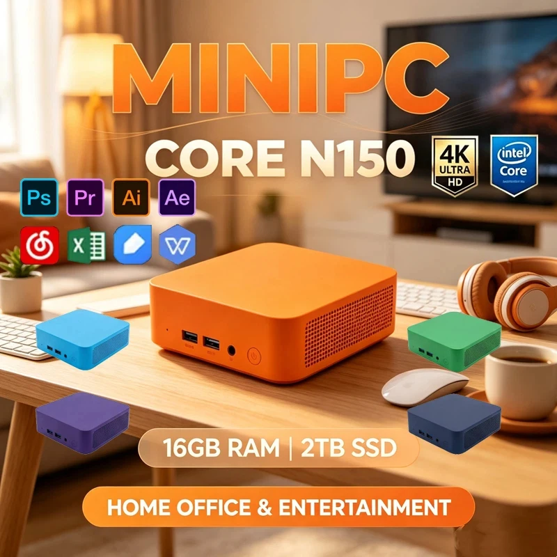Vibrant Low Power Intel N150 Pocket Mini PC Win11 16GB 2TB SSD WiFi6 BT5.2 4K Desktop for Home Office Light Gaming & Streaming