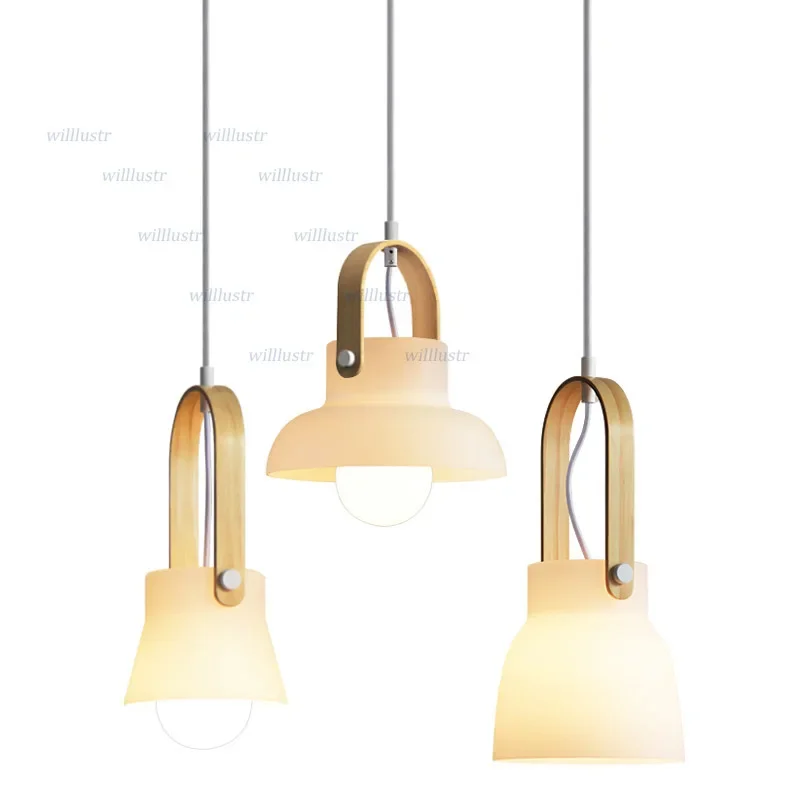 

Creative Wood Ring Pendant Lamp Modern Glass Suspension Light Cafe Bar Restaurant Dining Room Bedside Hanging Ceiling Chandelier