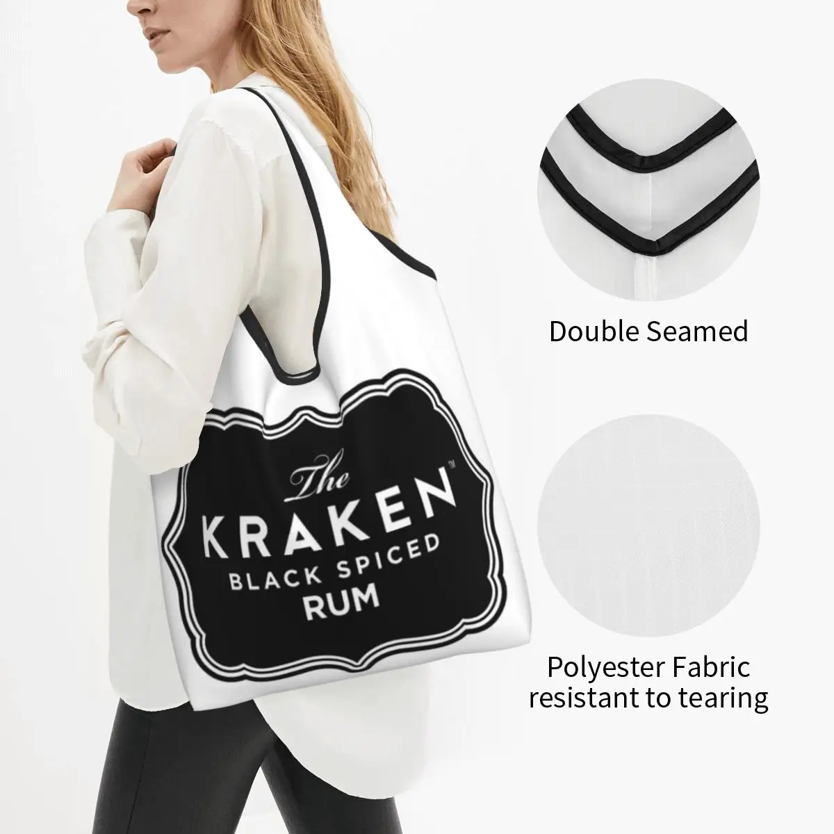 Kraken Rum Portable Tote Shopping Bags Large Capacity Shopper Bag Groceries Handbag Shoulder Bag