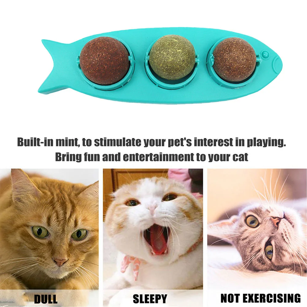 Cats Rotatable Catnip Ball Wall Sucker Lick Treat Toys Contail Catnip Sugar Balls Smart Cat Toys Interactive Ball Cats Mint Toy