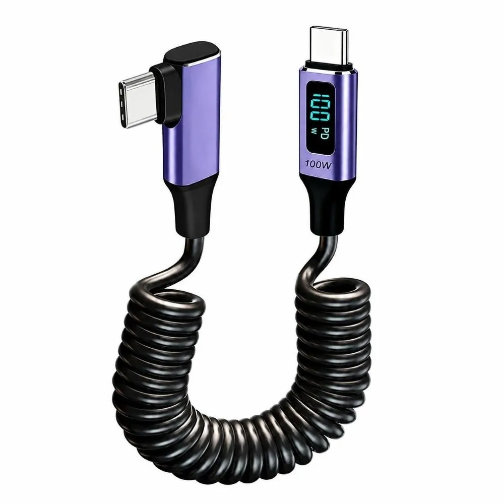 100W Fast Charging Right Angle USB-C Cable Real-Time Display Data Transfer Digital Display Cable 480Mbps Transfer 5A Data Line