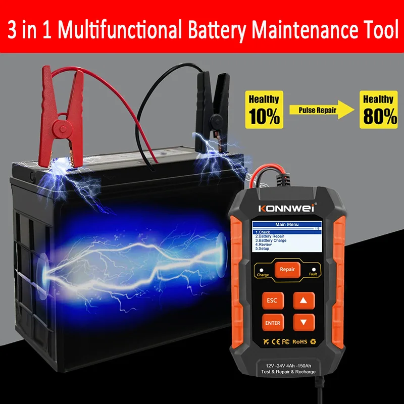 A Dedicated Set Automatic 12V10A  24V5A Car Truck Battery Tester Charger Lead Acid Car Battery Pulse Repair Tool AGM Gel Lithium