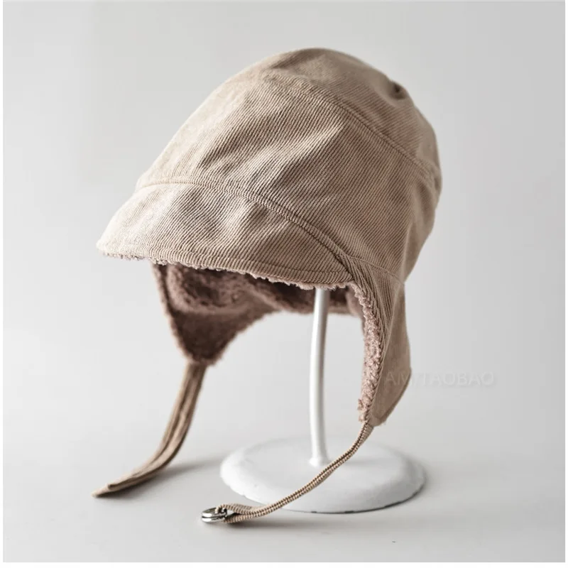 Nuovo autunno inverno double-face indossare dopo un cappello bomber da volo elastico Cappello da pilota in velluto a coste con orecchio caldo unisex semplice e casual