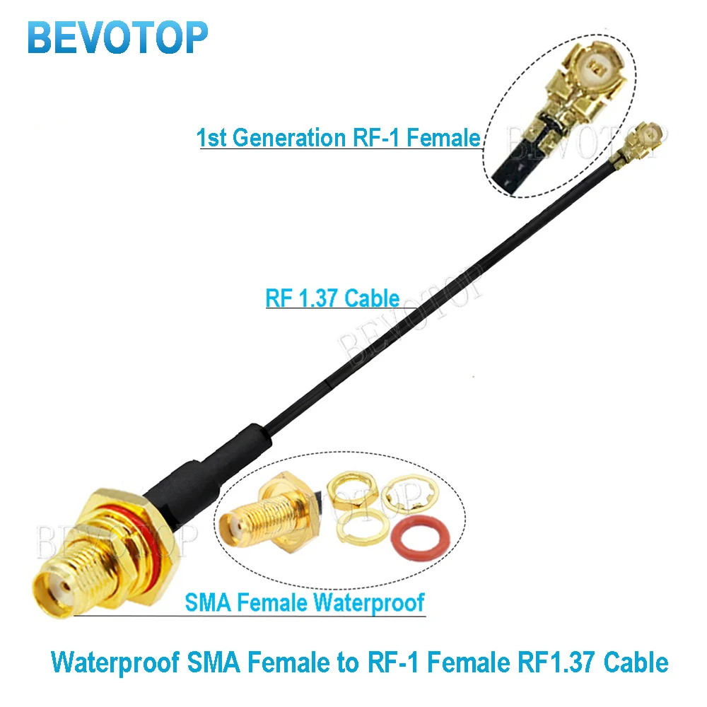 2Pcs/lot  IPX-1 Female RF1.37 Cable to Waterproof SMA Female Adapter RF Coaxial Pigtail WIFI Antenna Extension RG1.37 Cable