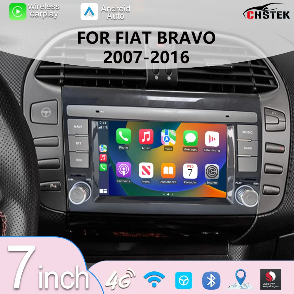 Radio CHSTEK OEM Carplay para Fiat Bravo Ritmo 198 2007 2008 -2016 Multimedia WIFI GPS Bluetooth 4G Navegación Android Auto