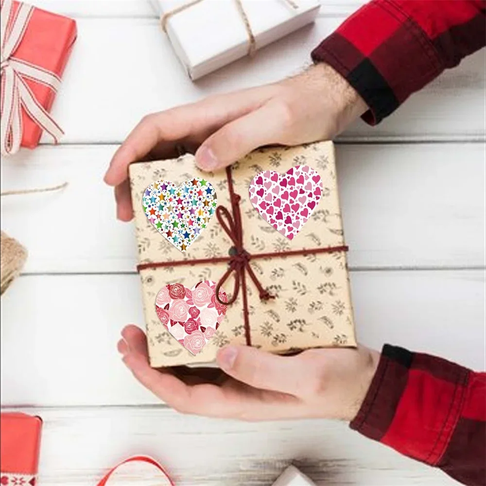 500 stuks/rol sprankelende glitter hartstickers - 1 inch schattige ontwerpen voor liefdeslabels, hartviltdecoraties op enveloppen, cadeau