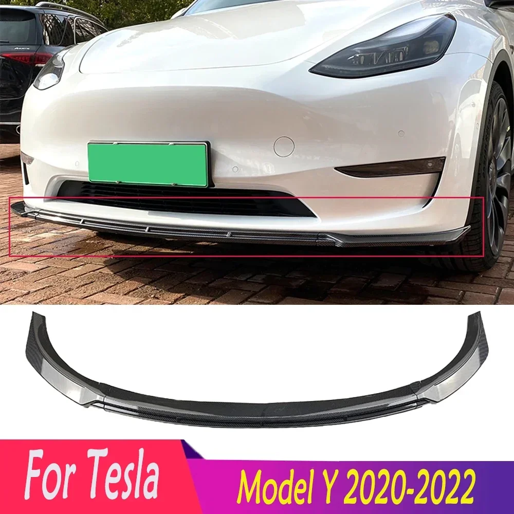 for 2020-2022 ABS Hot Sale Tesla Model Y Glossy Black Carbon Fiber Front Bumper Spoiler Lip Splitter Guard Body Kit