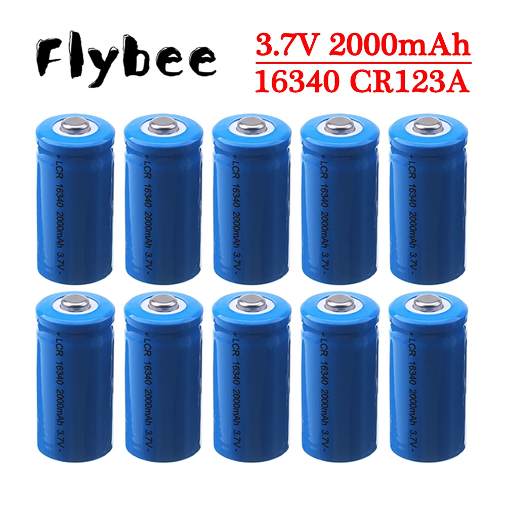 리튬 이온 16340 배터리, 레이저 펜 LED 손전등 셀용, CR123A 충전식 배터리, 3.7V CR123, 3.7V, 2000mAh, 신제품