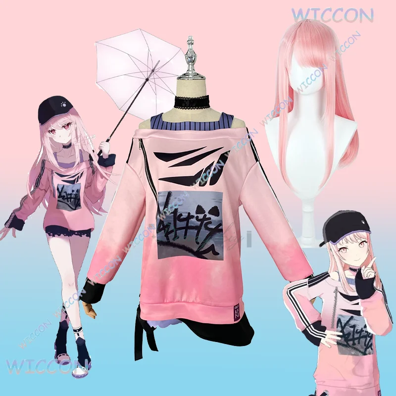 

Hemera/Game Akiyama Mizuki Off-shoulder Top Daily Outfit Cosplay Costume Pink Wig For Halloween PJSK Role Play Party Comic Con