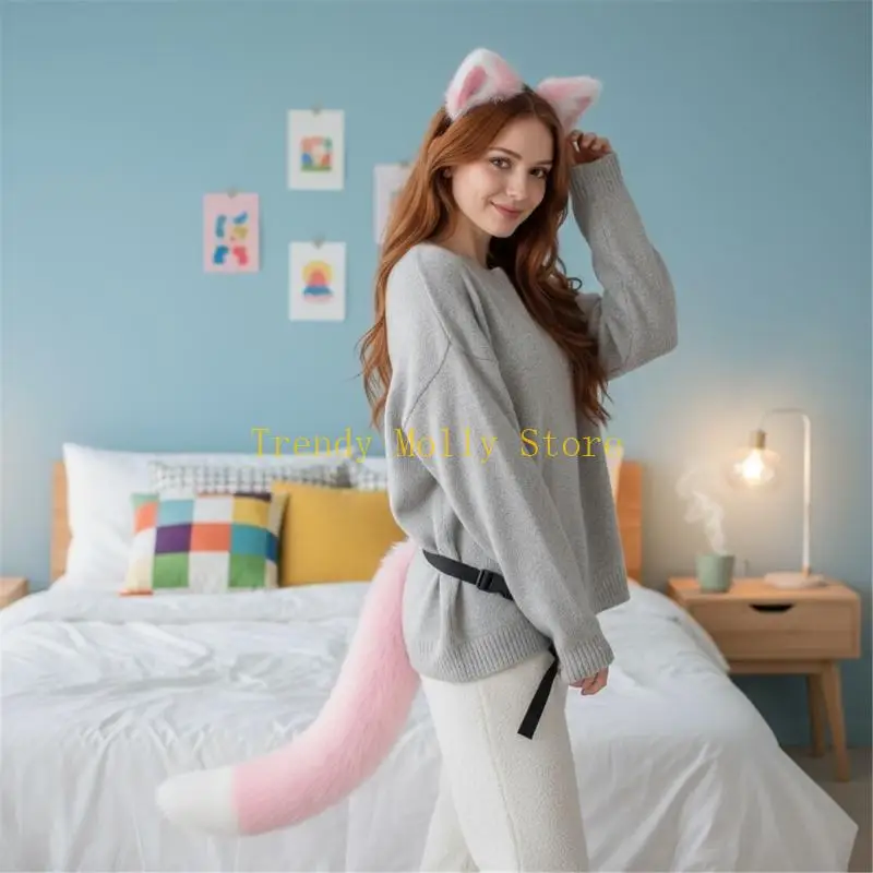 N5KB Complete anime vossen meisje accessoirebundel elastische hoofddeksel harige staart anime kostuum rekwisieten voor