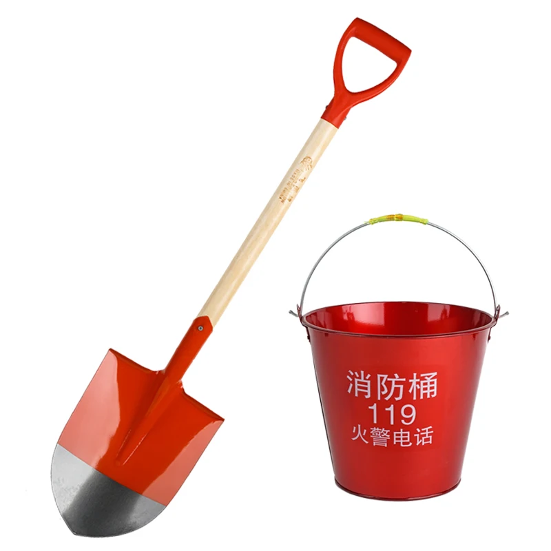 Fire-fighting spades, shovels, yellow sand buckets, fire buckets, semicircles, fire equipment racks