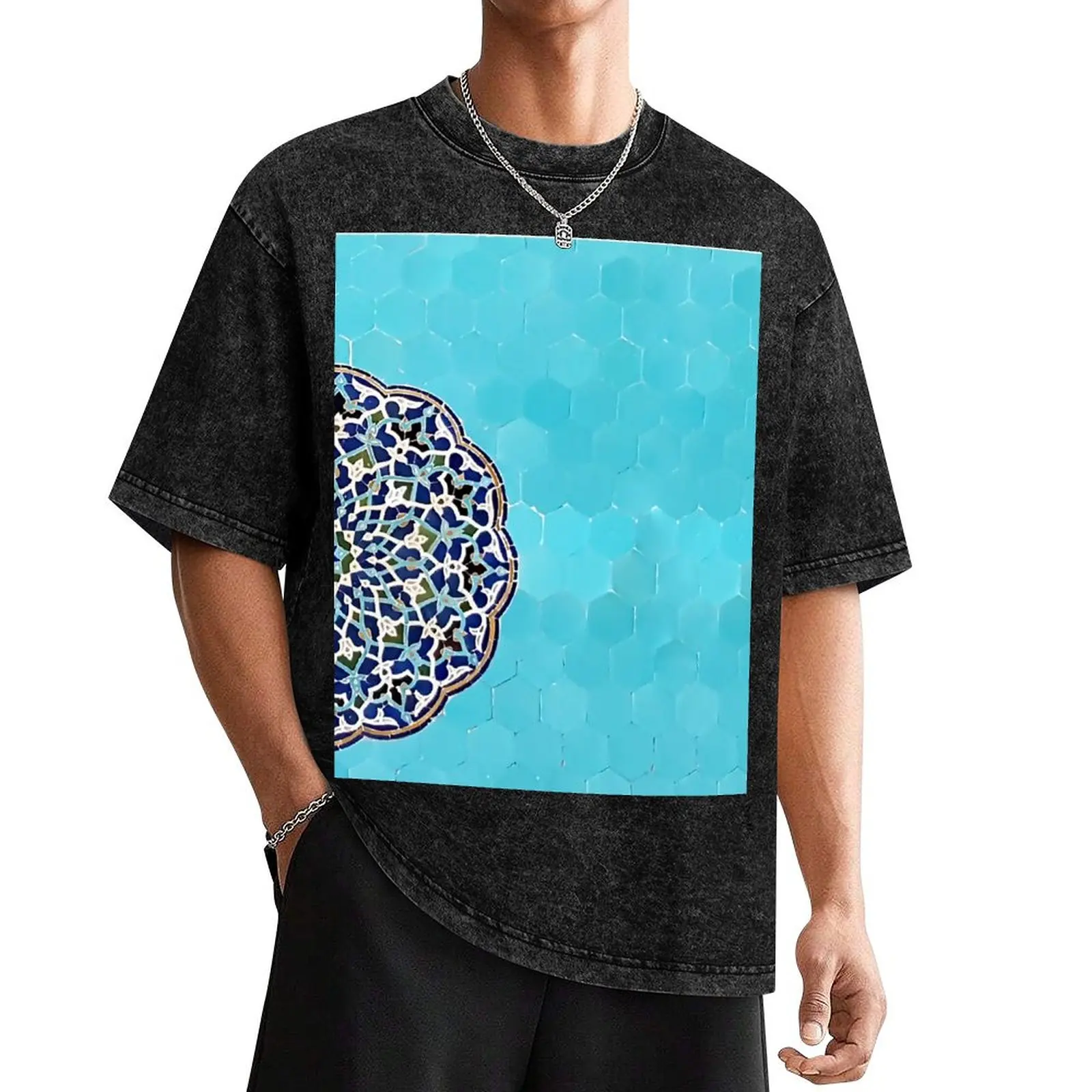 

Persian turquoise tile pattern T-Shirt quick drying Short sleeve tee blanks plain black t shirts men