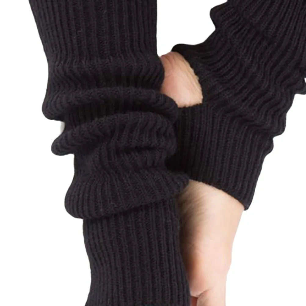 Pair Sport Protective Leg Warmers Women Warm Knitted Long Stretchy Leg Cuffs Socks Yoga Dance Fitness Acrylic Black