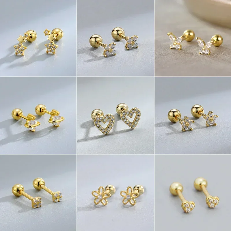 

New Fashion Heart Stud Earrings for Women Hypoallergenic Screw Cartilage Helix Earring Girls Piercing Accessories Jewelry Gifts
