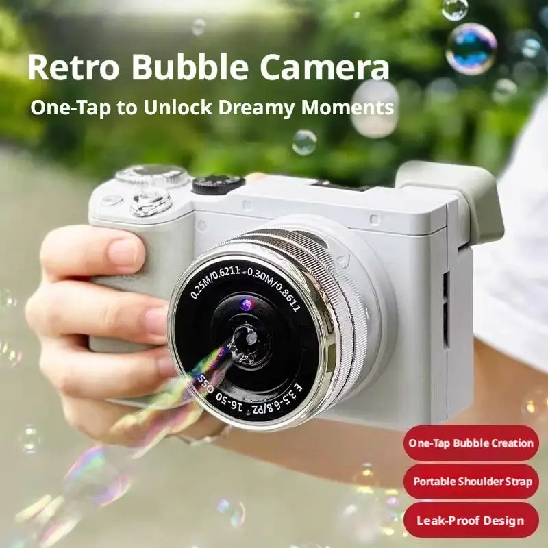 Automatic Bubble Maker Camera Shape Outdoor Summer Party Game Toy Lighted Blowing Machine With Liquid Solution For Children