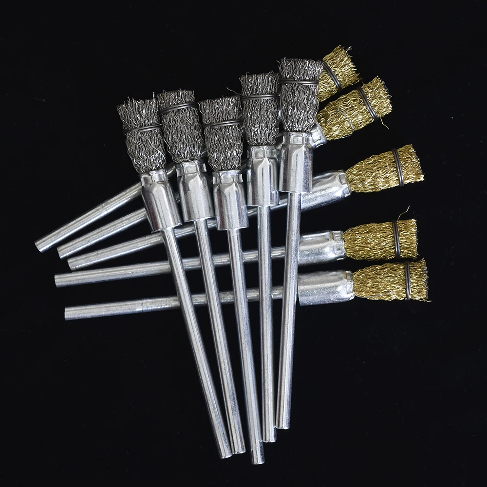 5Pcs 1/4 Inch Shank Brush Wire End Brush Pen Shape 0.3 Wire 100mm Extension Rod For Power Rotary Tool