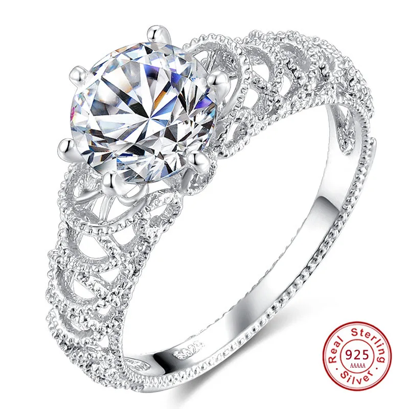 Anillo de Plata de Ley 925 con circonita cúbica para mujer, sortija redonda con diseño romántico de infinito y amor para siempre, joyería hueca para boda