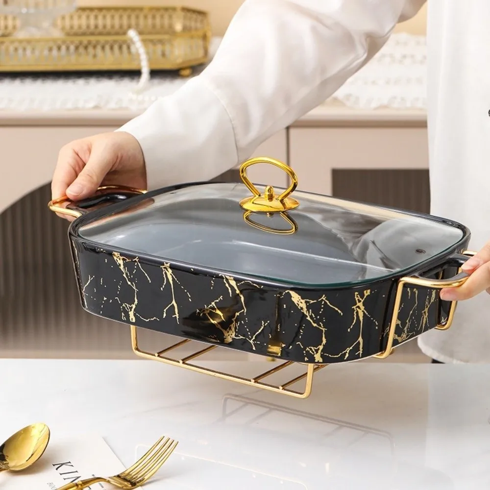 

Nordic Ceramic Food Warmer with Lid 12/14/16in Restaurant Soup Pot Rectangular Insulation Chafing Dish Casserole Serving Buffet