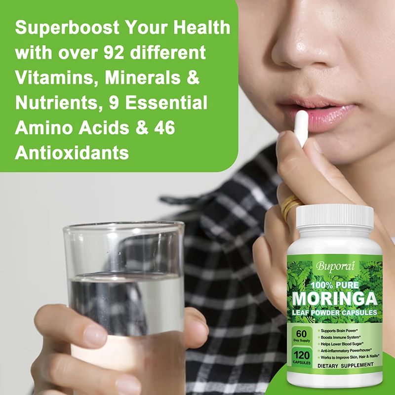 Moringa Capsules 1200mg - Supports Immune System, Metabolism, Energy & Brain Health