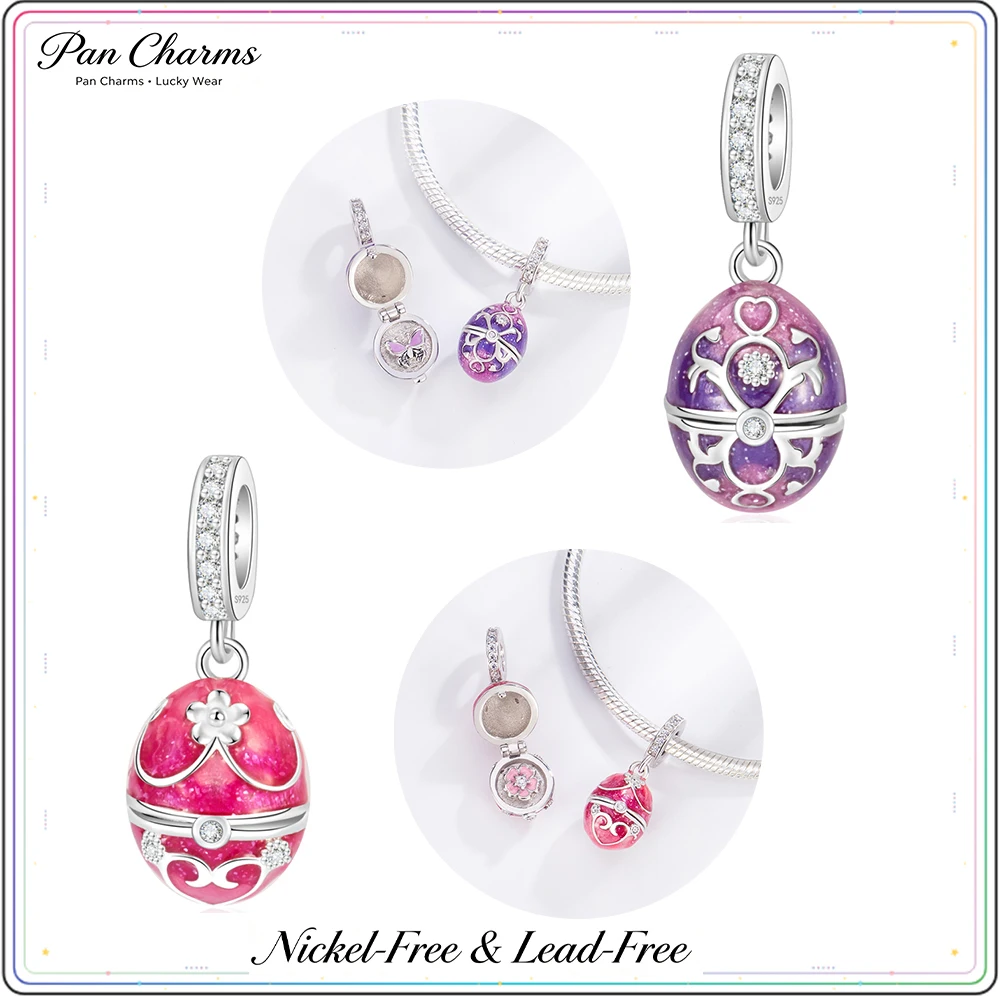 Подвеска-шарм Pan Charms в виде открывающегося пасхального яйца, розово-фиолетовый градиент, подарок на день рождения, подарок на День святого Валентина для женщин, украшение для любимой