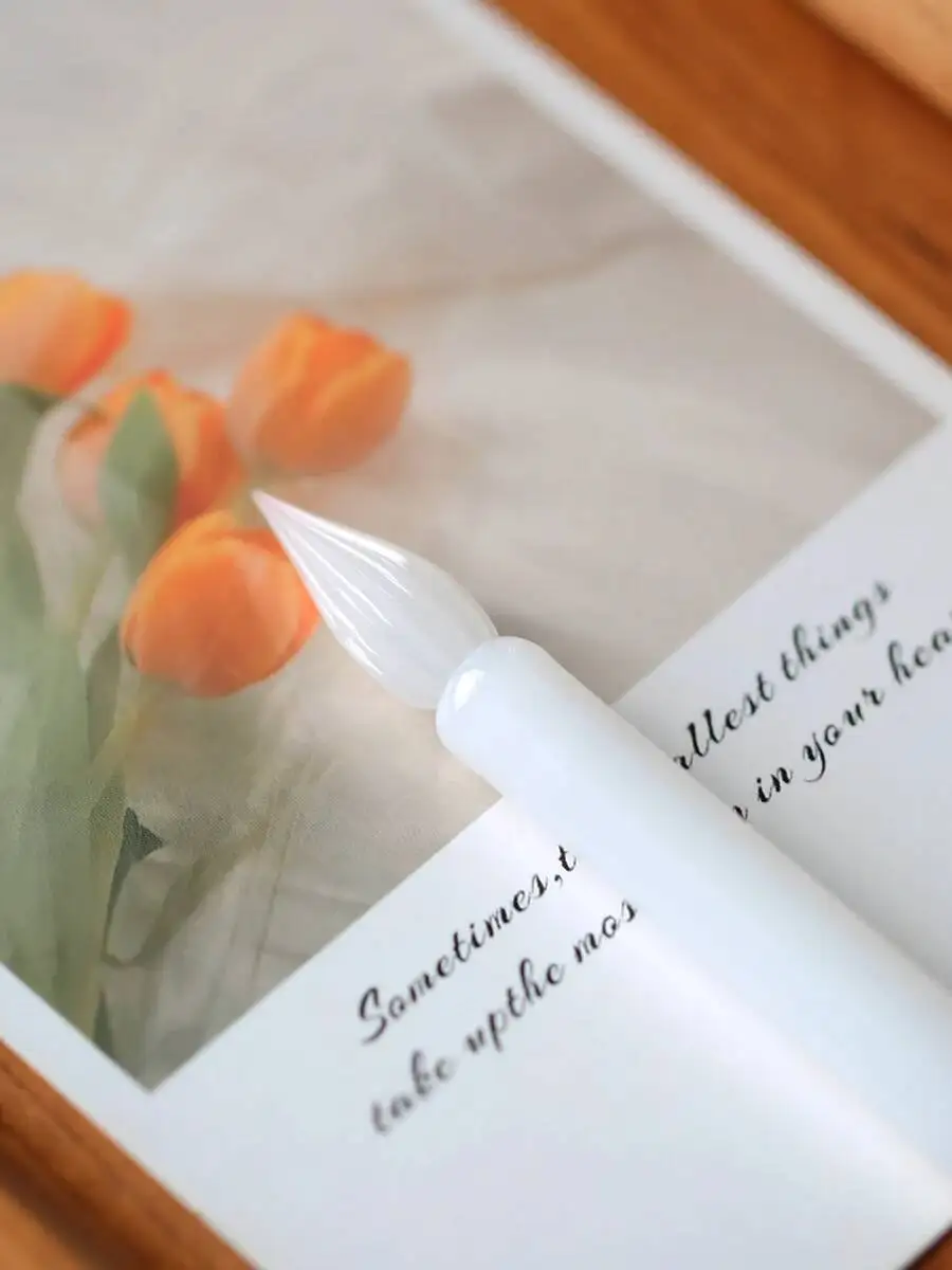 Handcrafted  Jade White Glass Dip Pen With Gold Powder Colored Ink Combination, Color Testing, Painting Pen