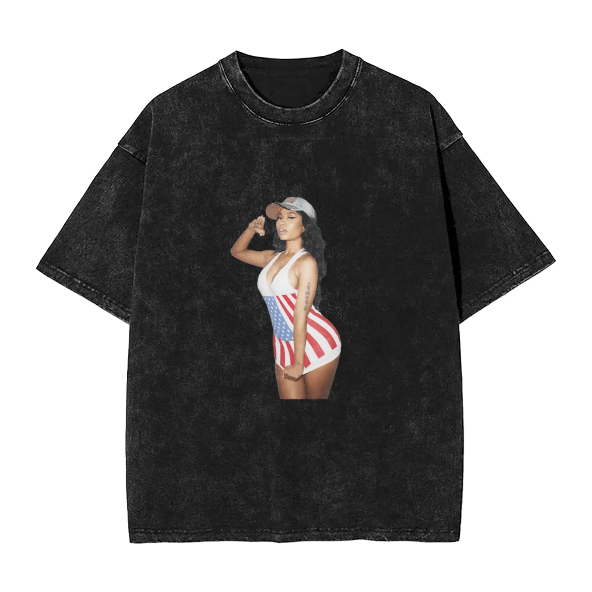 Nicki Minaj Patriotic Salute Classic Trendy A Washed T Shirt Men's Women's Oversized Cotton Tees Tops