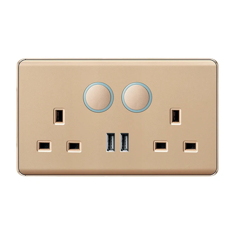 5PCS Universal Flame Retardant Double 3 Pin Wall Socket PC Panel Switches With Copper Electrical Plug UK Standard