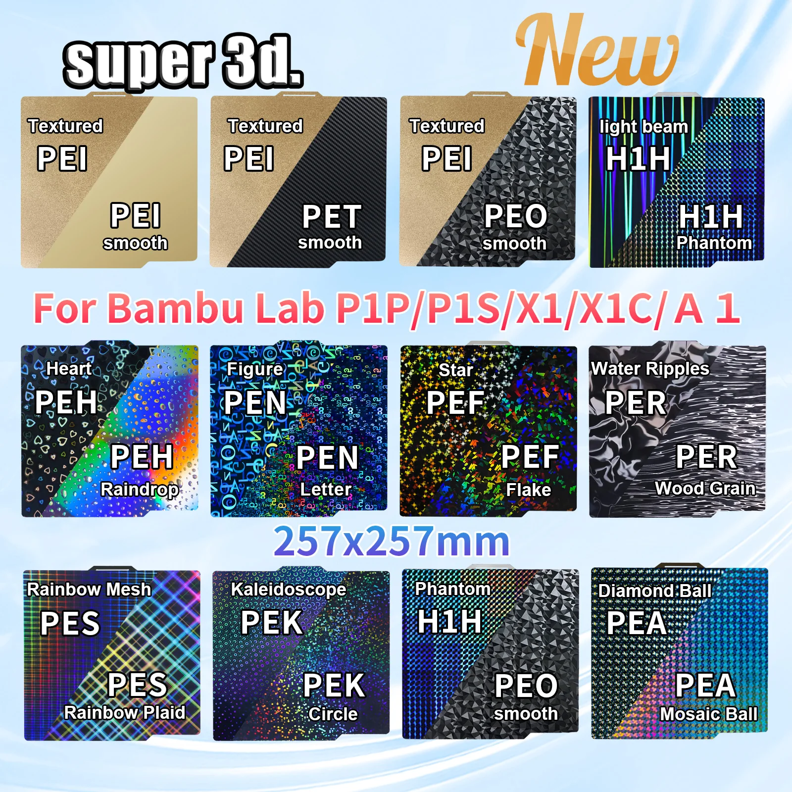 For Bambu lab X1C PEI Sheet Smooth Upgrade P1S Build Plate A1 Magnetic Double Side PEO PET PEY Sheet for Bambu Lab X1 Carbon P1P