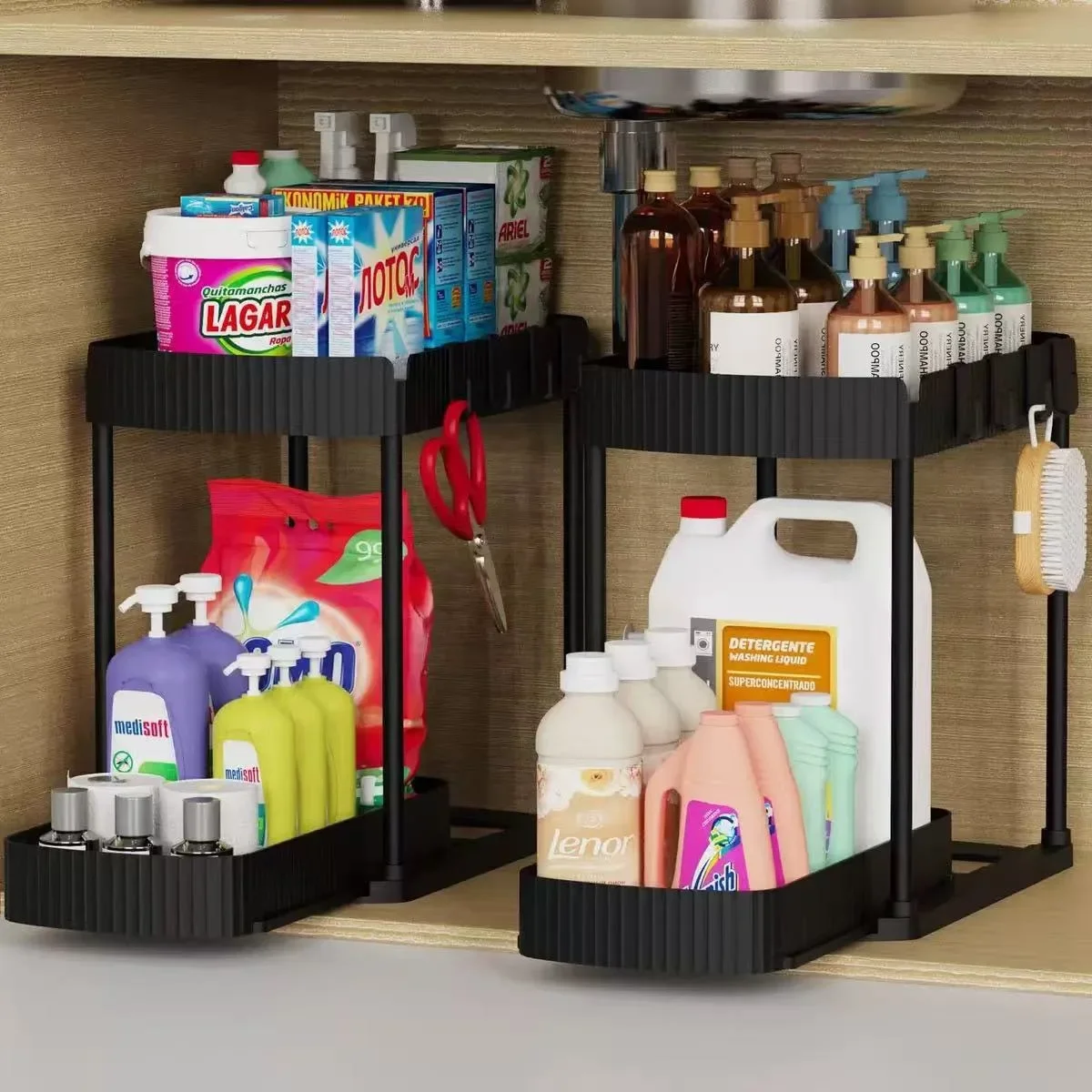 2 Pack Multi-Purpose Pull-Out Storage Organizers Under Sink Organizers Storage for Bathroom & Under Kitchen Cabinet Organi