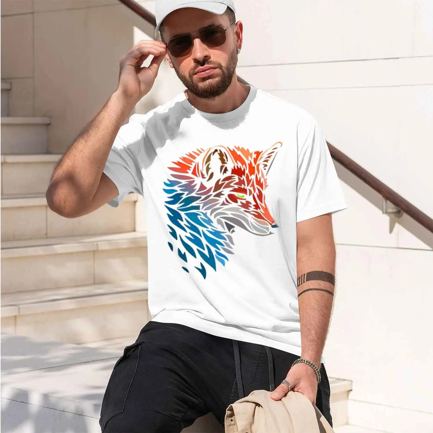 Tribal Red Blue Tshirt Cl T Shirt Men's T-shirts Fashion Crew Neck Clothes Pure Tees Printed s 2026 New Model Short-sleeve crewn