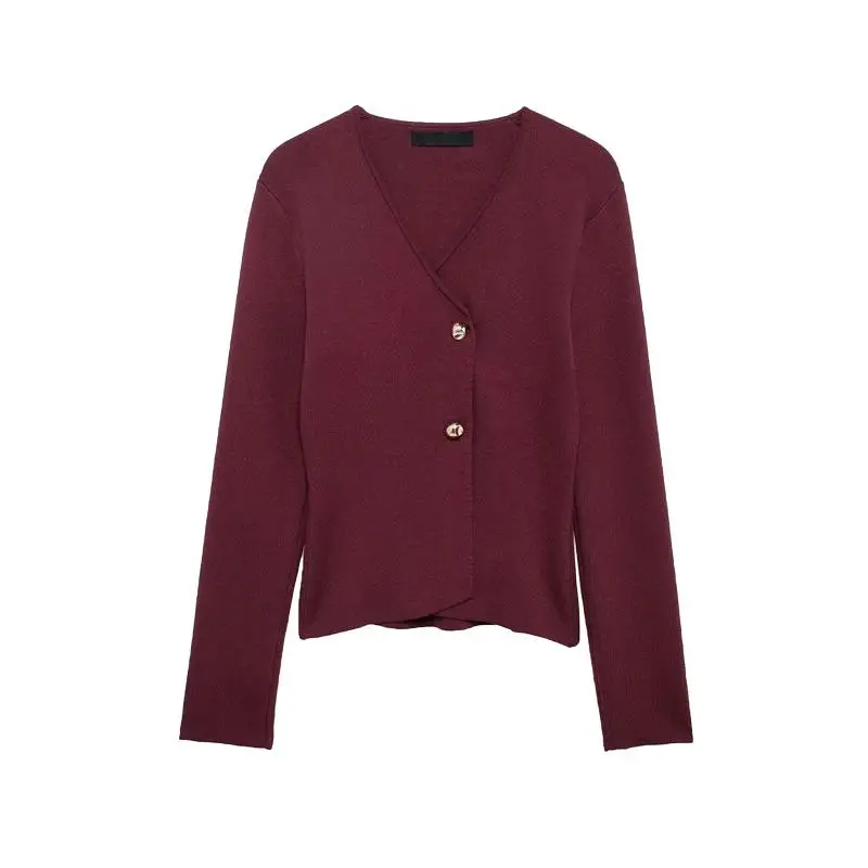 سترة نسائية محبوكة قصيرة جديدة لموسم الخريف والشتاء، بياقة V غير متماثلة وأكمام طويلة، تصميم ضيق، أسلوب عملي، مصنوعة من ألياف...