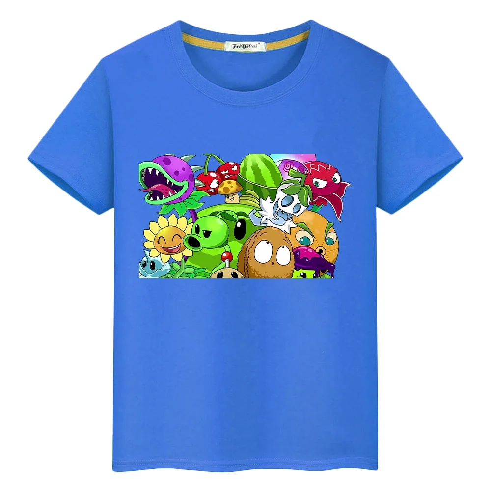 تي شيرت قطن 100% للأطفال الأولاد 10 سنوات نباتات مقابل الكسالى طباعة Kawaii قصير y2k قطعة واحدة ملابس أنيمي تي شيرت فخر ملابس الفتيات