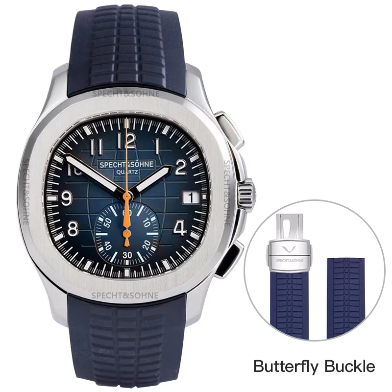 Specht & Söhne Nieuwe Klassieke 5167 Herenhorloge Oranje Kleur Saffierkristal Rubberen Band Sport Mannelijke Quartz Horloges 50M Waterdicht