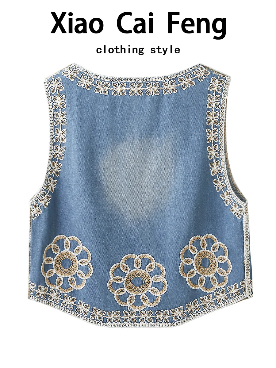 المطرزة سترة جينز المرأة الصيف رقيقة Svel ملابس خارجية طبقات oulder وسادة العصرية مزيج القطن V-ne زر واحد