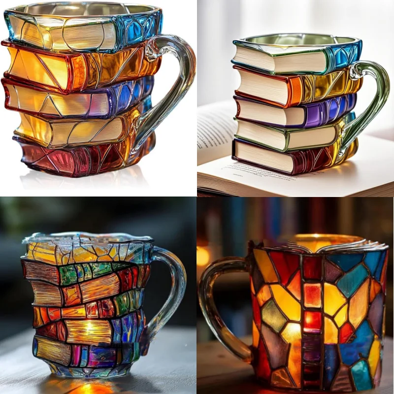 

Painted Book Mug 300ML Novelty 3d Painted Books Coffee Mug Unique Colorful Resin Books Stack Coffee Cup Collection Gifts