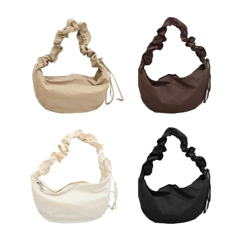 

Womens Hobo Handbag Simple Dumpling Bags Korean Crossbody Bag Solid Color Bag Lady Pleated Shoulder Bag E74B