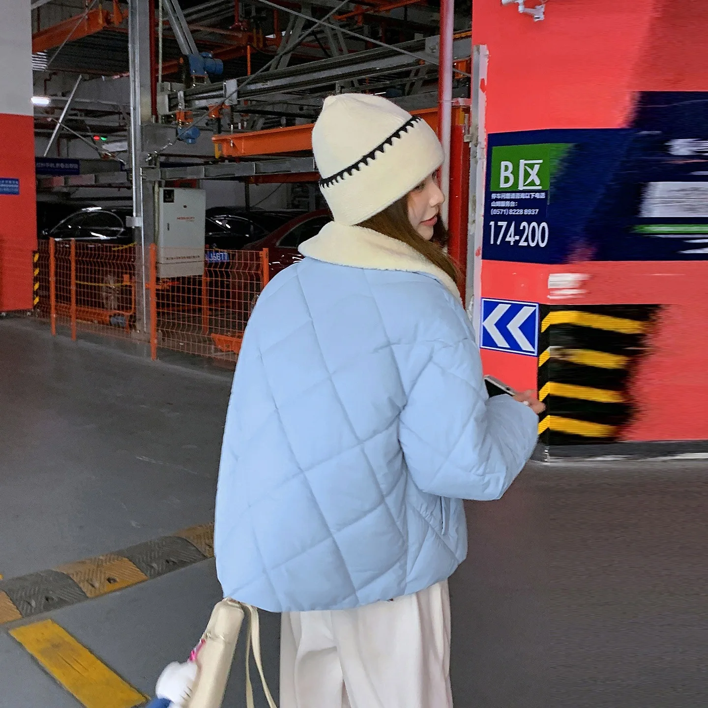 Trendy Cotton Jacket for Women New Winter Horn Button Cotton-padded Coat Korean SplicWool Collar Thickened Coat Warm Outerwear