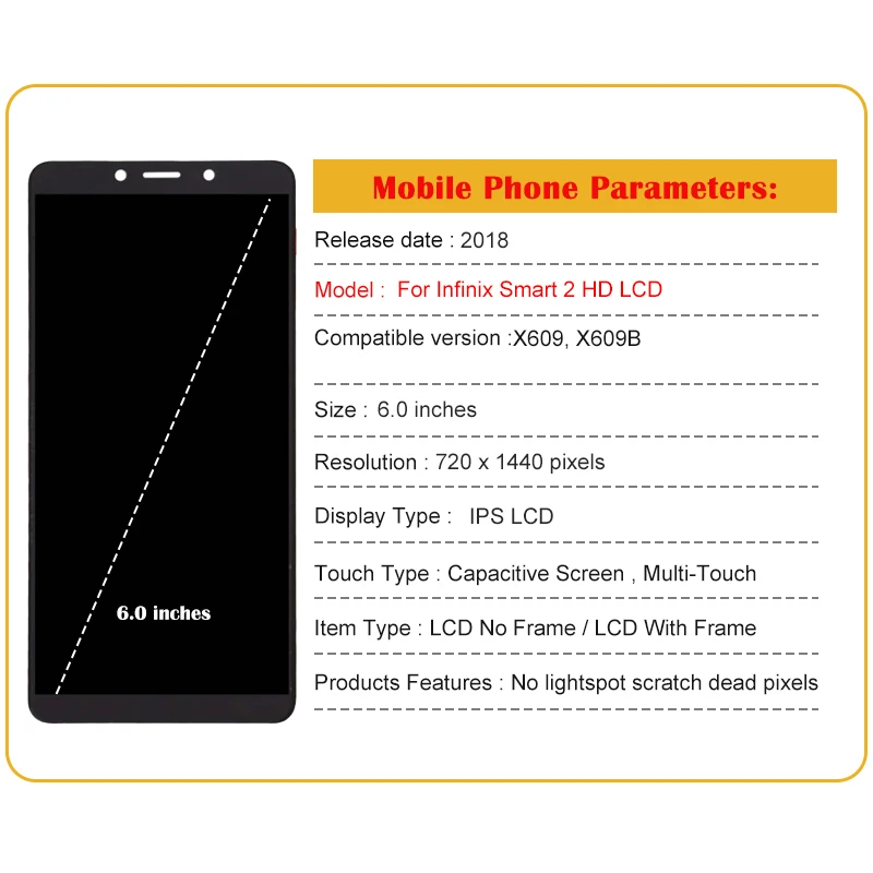 Для мобильного телефона Infinix Smart 2 HD ЖК-экран в сборе с сенсорным экраном Замена ЖК-панели