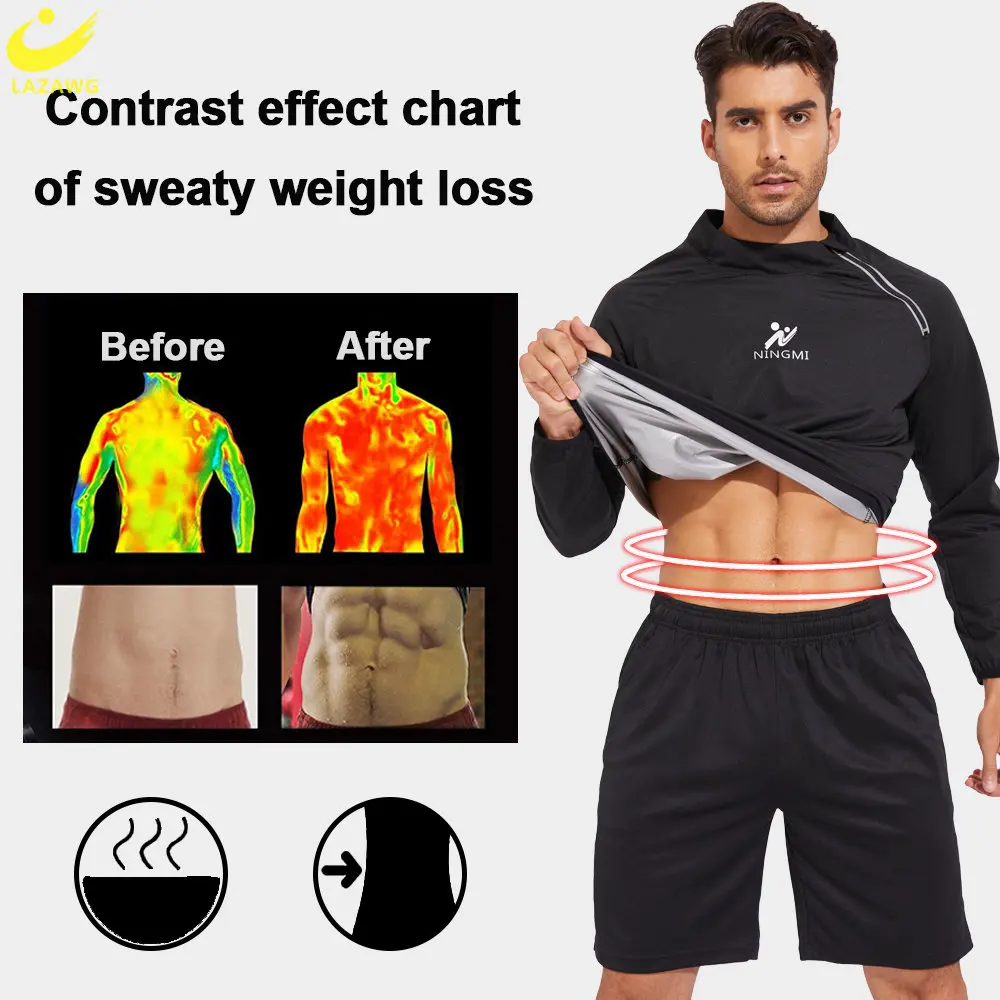 LAZAWG Sauna Top for Men Sweat Long Sleeves Weight Loss Shirt Thin Fat Burning Fitness Sportwear Slimming Suit Gym Body Shaper