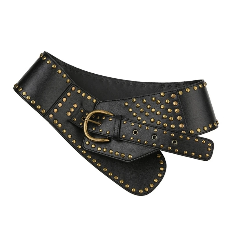 Rivet Studded Cincher Belt Aesthetic Belt Fashion Punk Belt Girl Waistband Western Belt PU Waiststrap for Shorts Skirt