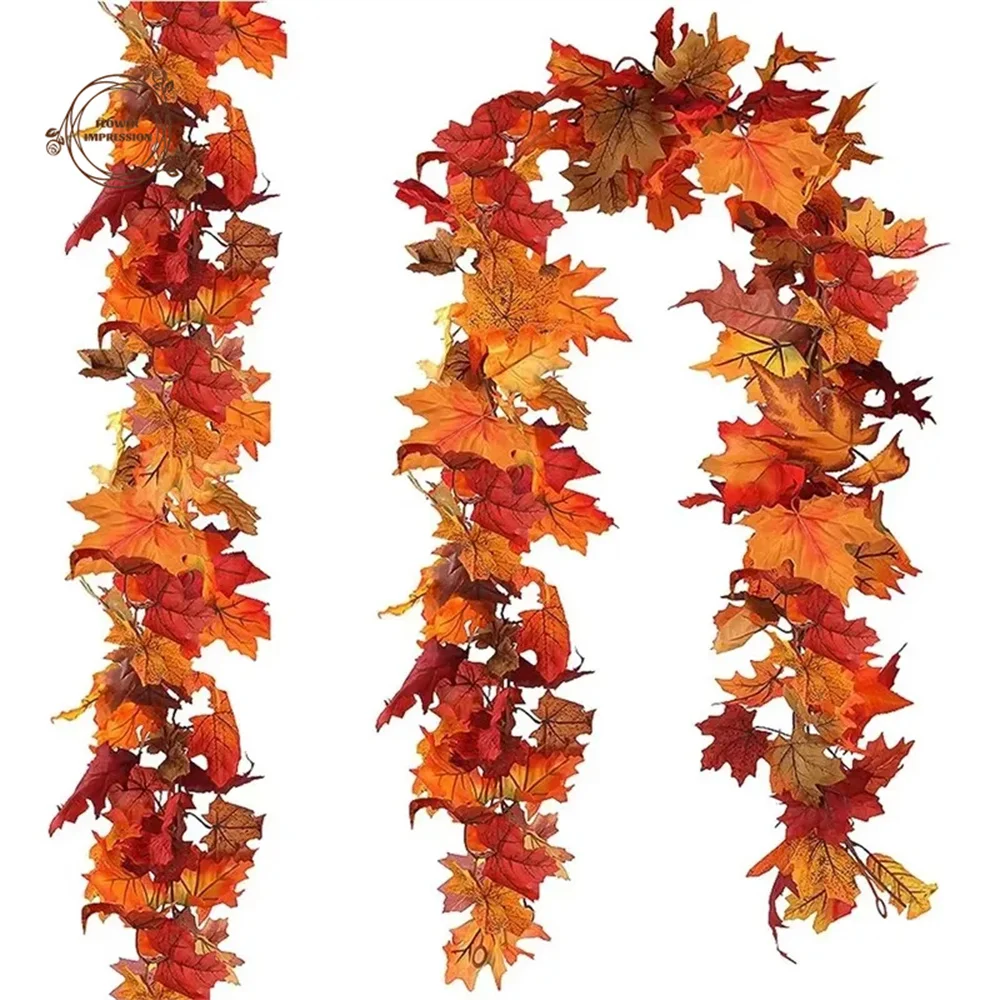 

2pcs Artificial Flowers Autumn Maple Leaf Vine Garland Fake Leaves Wedding Decoration Home Room Decor Christmas Party Supplies