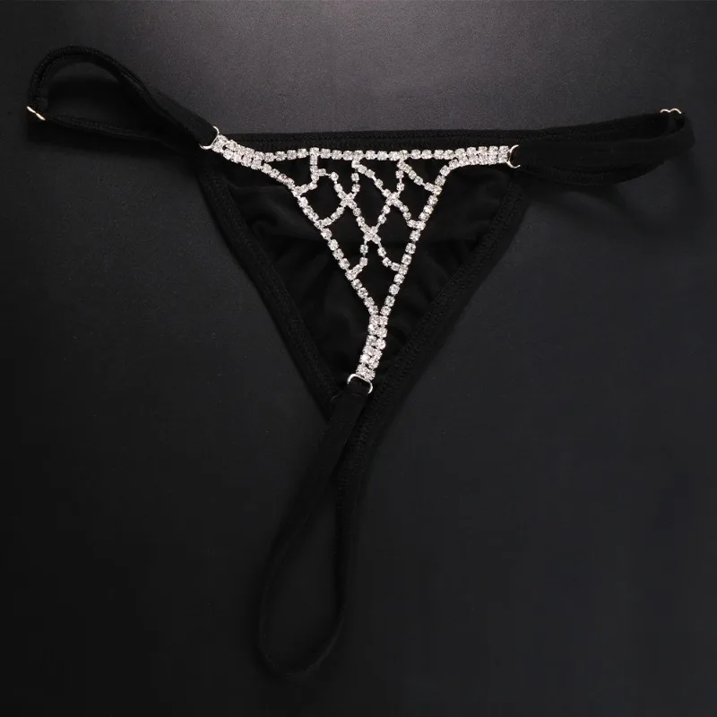 Mesh Panties Women Rhinestone Strings Elasticity Trend Body Chain Rave Waist Femme Thong Bodysuit Underwear Club Party