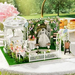 New DIY Wooden Doll House Miniature Building Kits Wedding Day Dollhouse With Furniture Light Dolls Toys for Girls Birthday Gifts