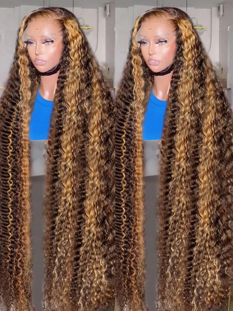 

30 36Inch Highlight Loose Deep Wave Frontal Wigs Human Hair 250% 4/27 13x6 HD Curly Lace Frontal Wigs Ombre Glueless Wig Wear Go