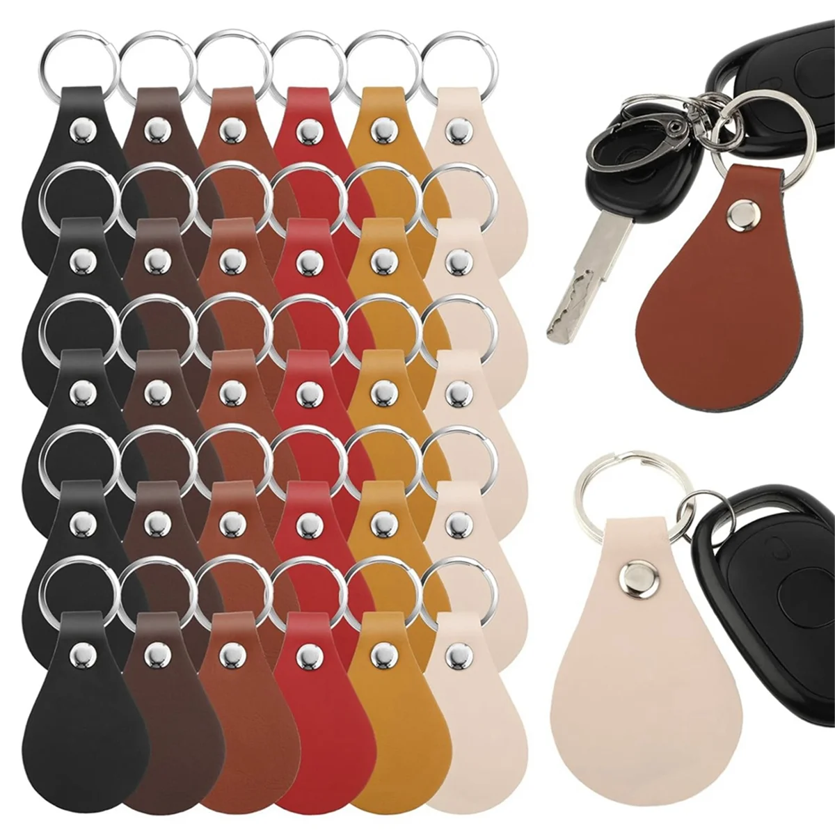 30Pcs Leather Keychain PU Leather Key Fobs with Rivets and Keychain Ring Sublimation Keychain Blanks